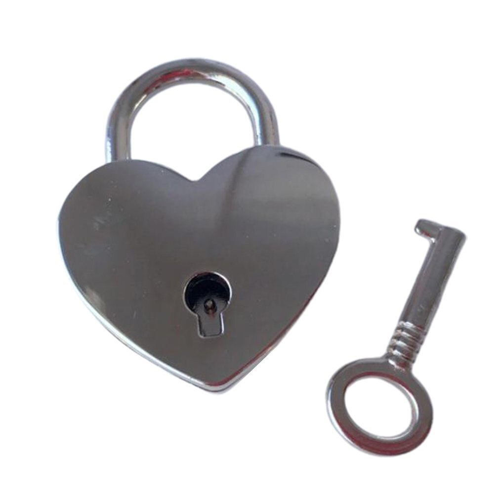 Cadenas en forme de coeur Vintage vieux Style Antique Mini cadenas avec serrure à clé pour voyage boîte à bijoux de mariage journal intime livre valise: Nickel color