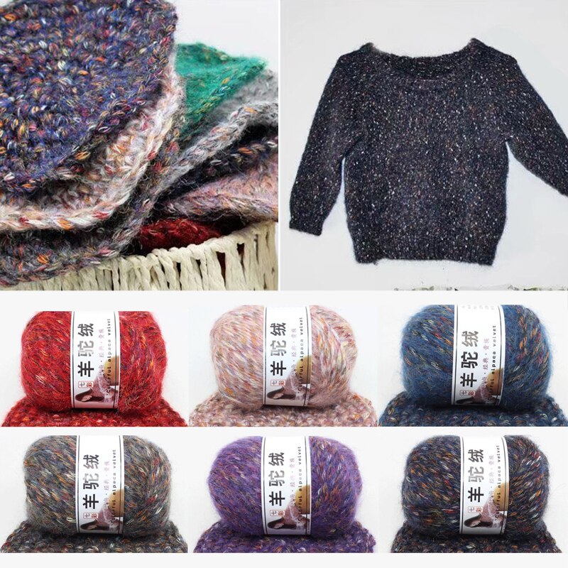 Alpaga de vêtements, couture et fils, pull, écharpe, gants, chapeau, tricot à la main, fils mélangés, 15 couleurs