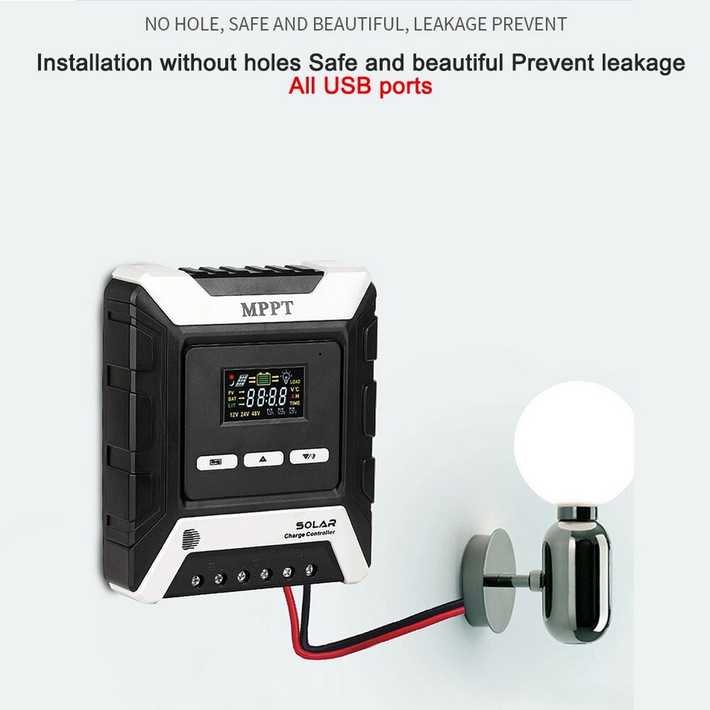 Solcelleladerkontroller 10a 20a 30a solcellepanelregulator ladeutladningskontroller til hjemme pv system 12v/24v/48v