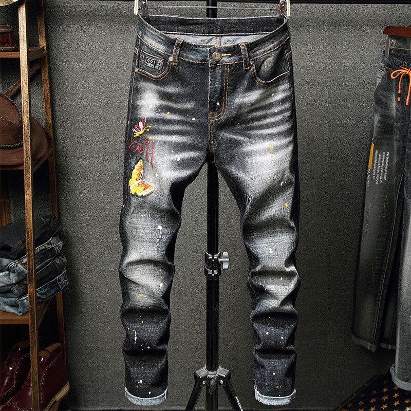 Spring and Autumn Classic Men Casual Straight Denim Long Pants Comfortable Trousers embroidery Fit Brand man's jeans