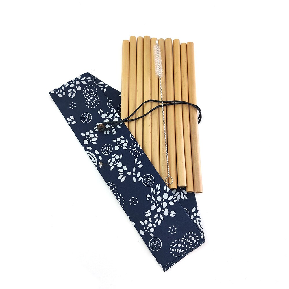Bamboo Drinking Straw Cutlery with Pouch Biodegradable Alternative to Plastic Stainless Straws Reusable Eco-friendy Clean Brush: Jiangnan Print
