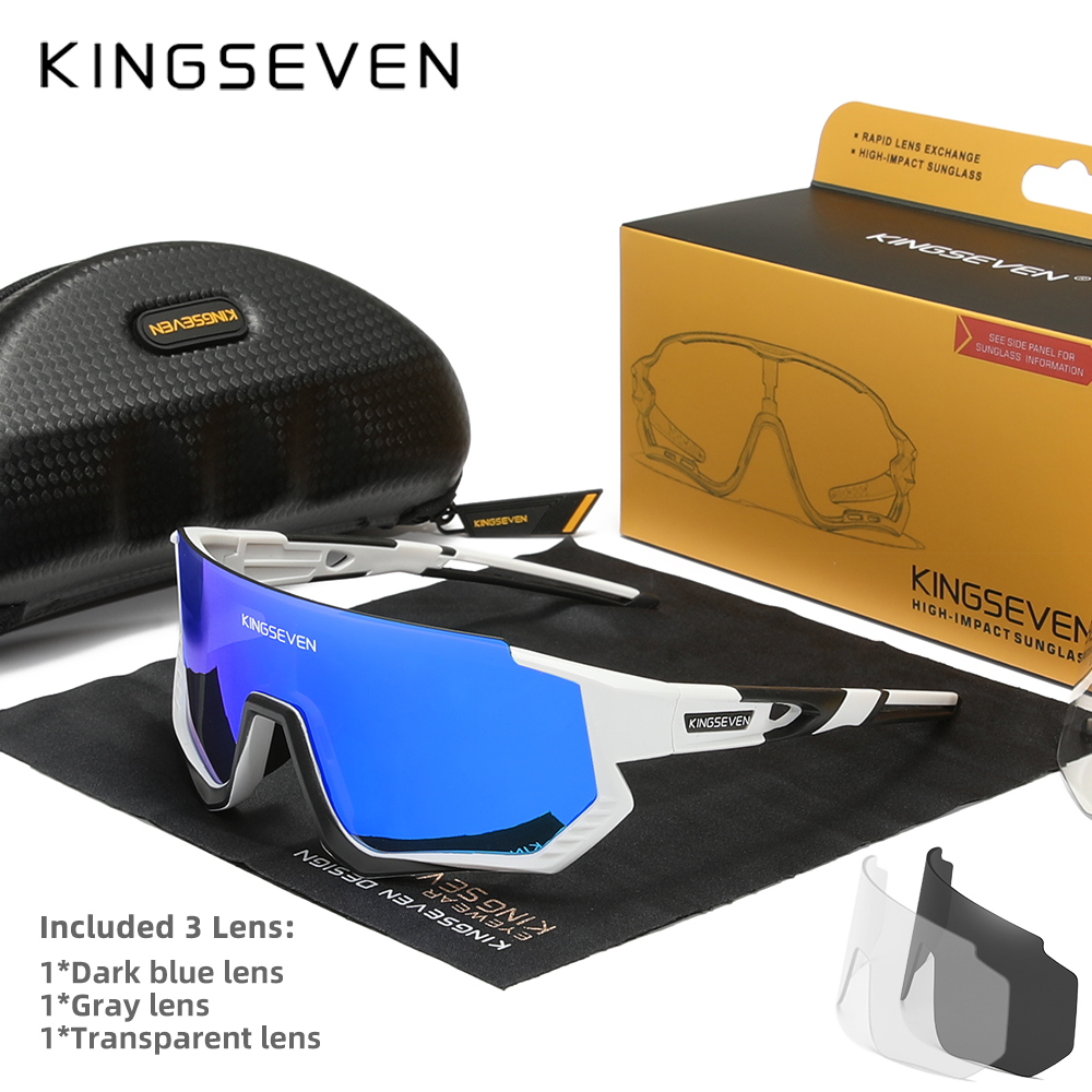 Kingseven cykelsolglasögon polariserade glasögon  uv400 solglasögon för körning och fiske för män och kvinnor, mtb, racercykelglasögon 3 linser: Mörkgrå