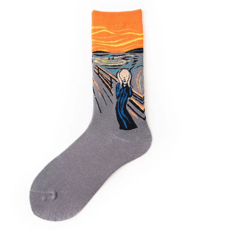 Klasyczne Retro abstrakcyjne malarstwo olejne skarpetki damskie nowoczesne Van Gogh gwiaździstej nocy obraz olejny szczęśliwe skarpetki prezent na boże narodzenie: 17