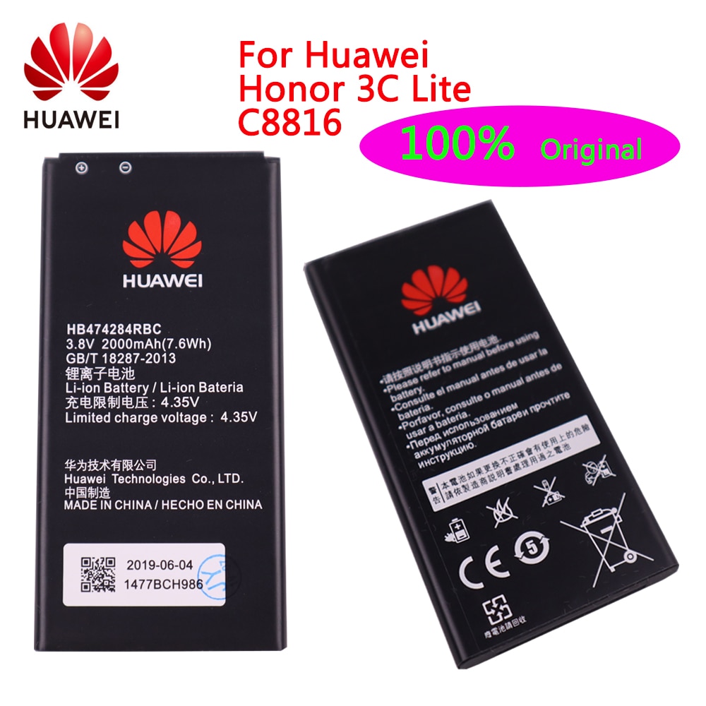 100% Originele Vervangende Batterij HB474284RBC Voor Huawei C8816 Y550 Y560 Y625 Y635 G521 G620 Y5 Honor 3c Lite Batterij 2000mah