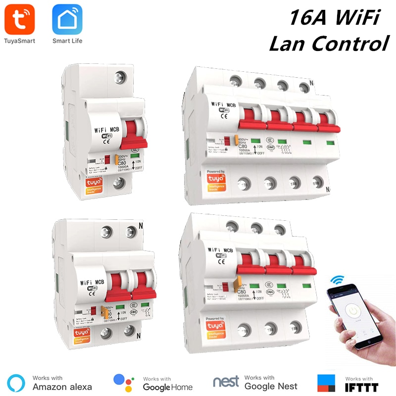 Disjuntor inteligente wi-fi tuya smart life, 16a, proteção de curto-circuito, compatível com alexa echo, google, controle remoto, interruptor wi-fi