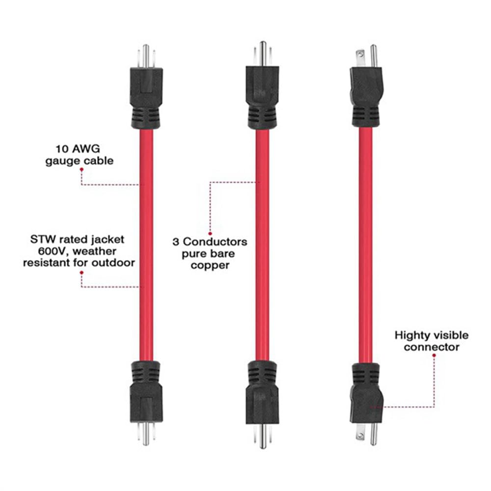 3 Prong Double Male Adapter Male to Male 5-15P Extension Cord 12AWG 125V US Plug Generator Cord for Transfer Switch