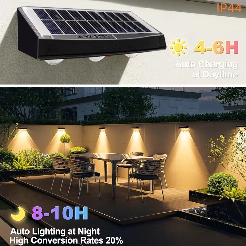 Solar schuttingverlichting, buitenverlichting op zonne-energie voor terras, warm wit & rgb-verlichting op zonne-energie voor buiten, achtertuin, terras, wandlamp op zonne-energie