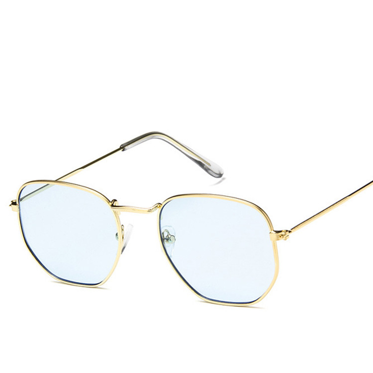 Polygonale kvinner solbriller menn briller dame luksus retro metall solbriller årgang speil  uv400 oculos de sol: Blå