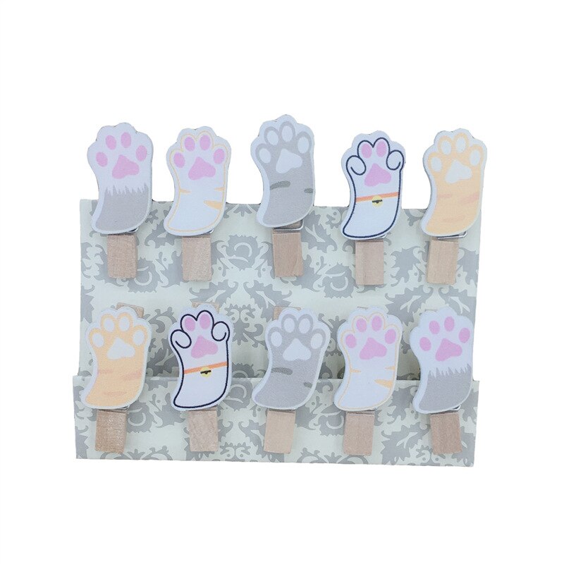 1 pakje schattige houten paperclip-bladwijzers in de vorm van een kattenpoot voor een album met touw