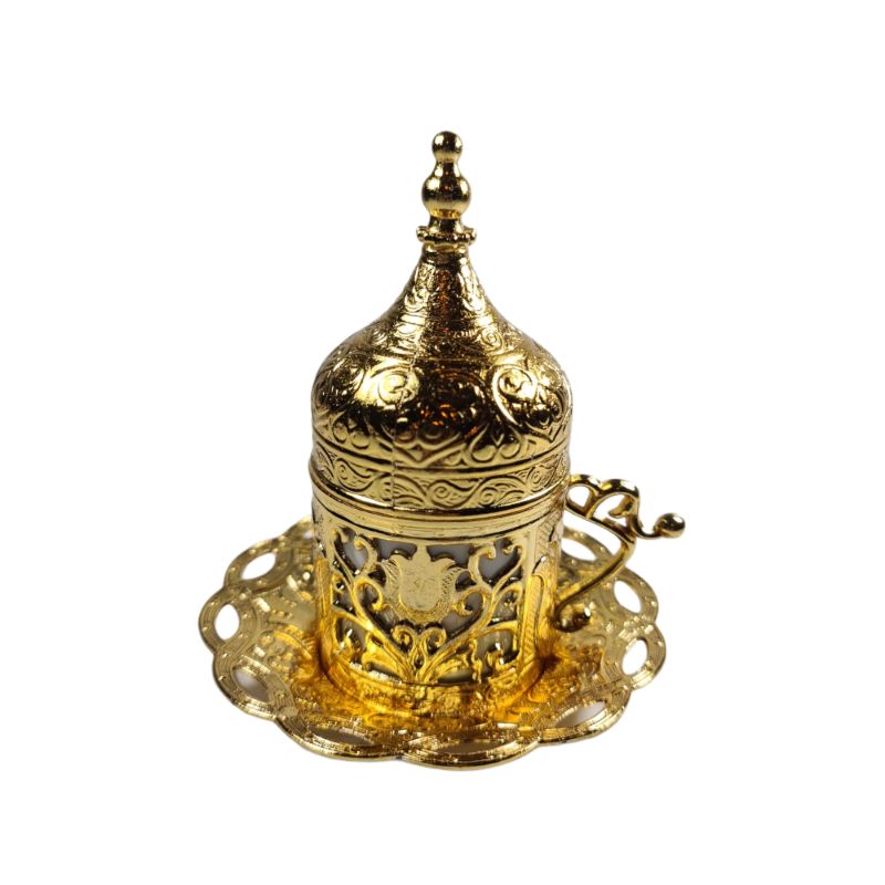 Tyrkisk kaffekop, espressokop underkop med håndtag, bryllup, osmannisk kaffekop, arabisk kaffekop, porcelænskop: Guld