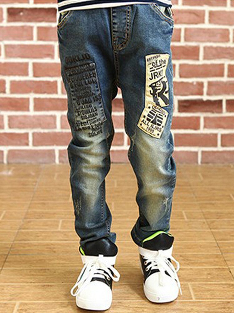 IENENS Children Boys Cotton Sports Clothing Pants Jeans Running Trousers Kids Children Denim Clothes Elastic Waist Bottoms