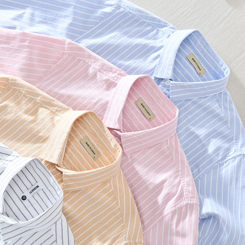 GM803 Men's Vertical Striped Shirts Long Sleeve Premium Cotton Youth Slim Fit Pocket Lapel Workwear Business Casual Tops Male