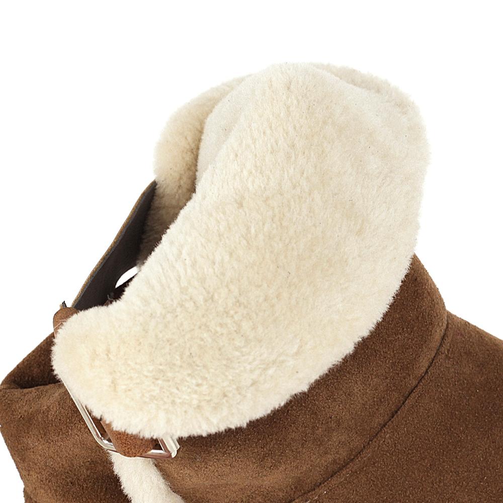 Boots Women Winter Plush Shoes Casual Platform Ankle Boots Ladies Buckle Wedge Snow Boots Female Leather Bota Feminina