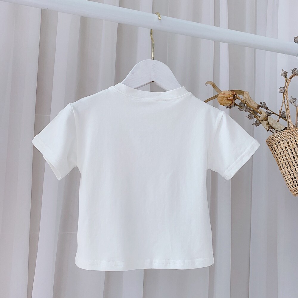 Zomer Outfits Meisjes T-shirt Kids Kinderen Baby Korte Mouw Casual Bloem Brief O-hals Tops Basic Tee T-shirts S12483