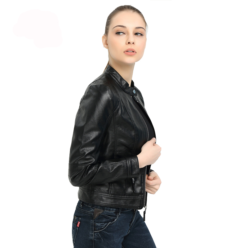 Fitaylor Spring Autumn Women Faux Leather Jacket Biker Coat Black Zippers Outwear Slim Motorcycle Jackets O Neck Bomber Jacket