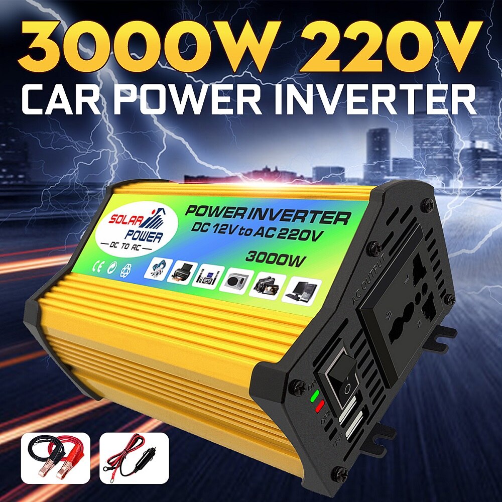 Pieken Power 3000W Auto Omvormer Omvormer Dc 12V Naar Ac 220V Boot Voltage Power Converter Usb charger Converter Met 2 Usb