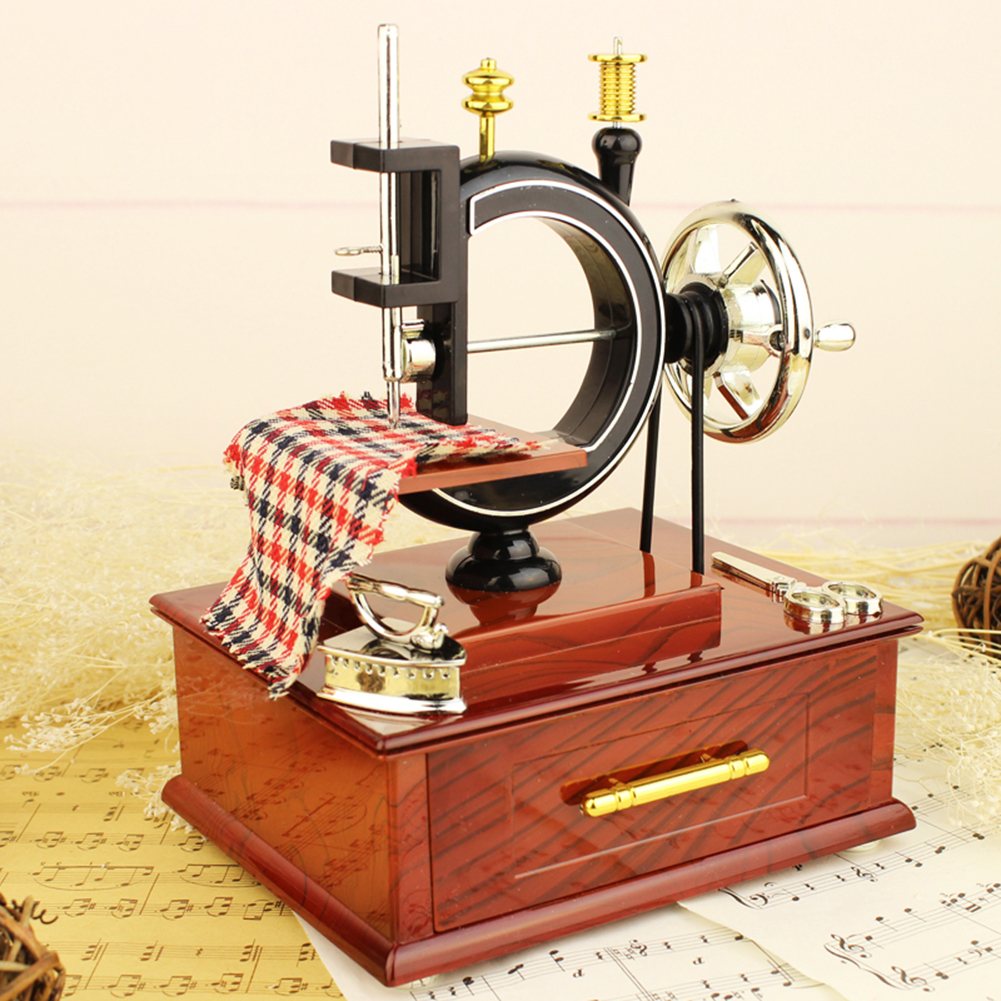 Resin Music Box Simulation Sewing Machine Retro Toy Jewelry Box Home Ornaments for Couple Romantic