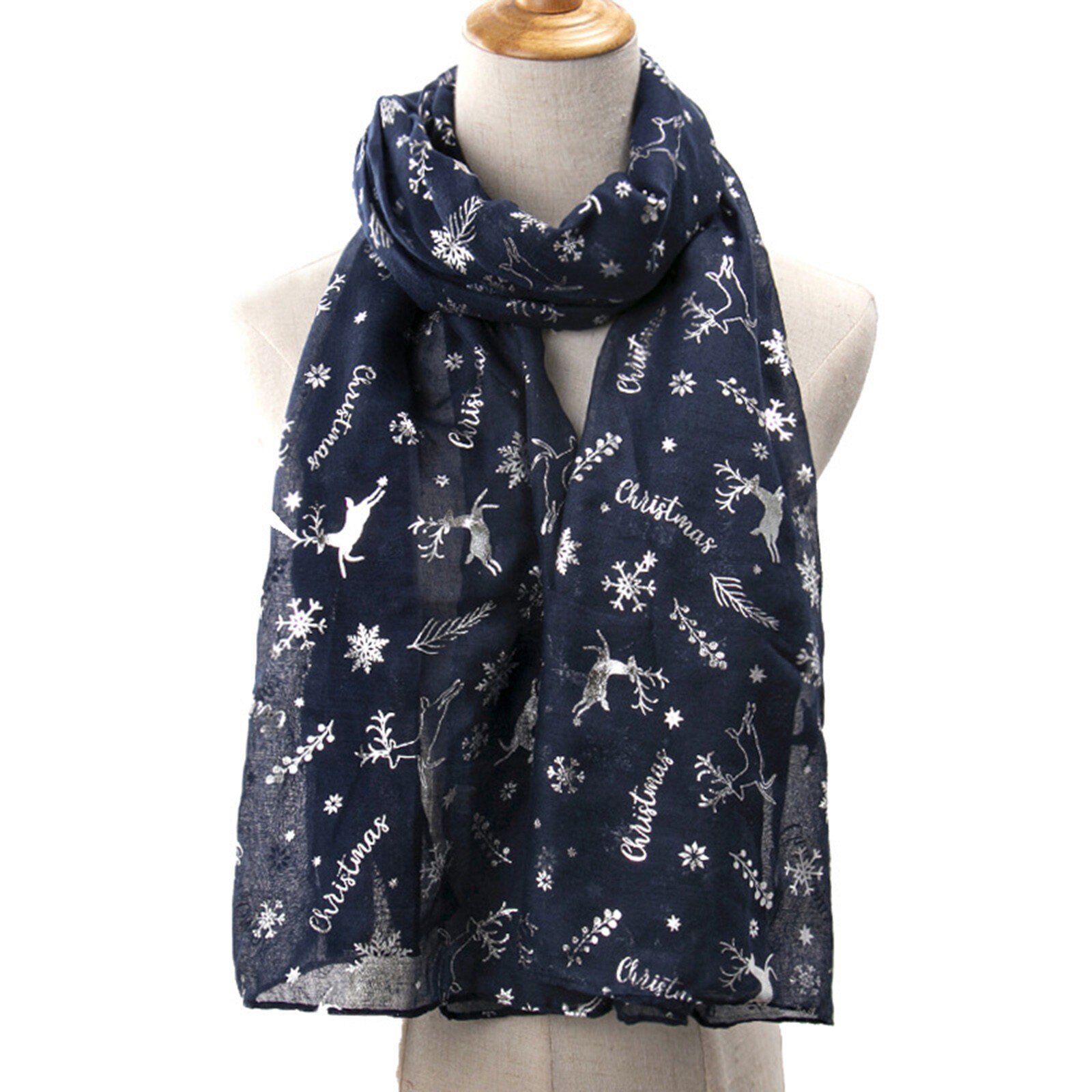 Weihnachten Schals für Frauen Elch Druck Winter Chiffon Schals Warme Winter Schneeflocke Drucken wickelt Schals 180x70cm