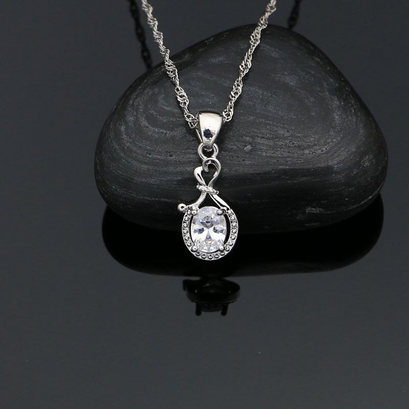 Weiß Topas Schmuck einstellen Silber 925 Offenen Ring Ohrringe Armbinde Kette Anhänger Klassische Hochzeit Zubehör für Frauen