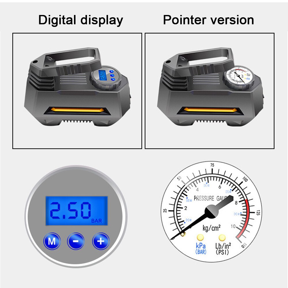 Portable Air Compressor Bright Emergency Flashlight Tire Inflator Auto Tire Pump With Digital Pressure Gauge 150 Psi 12V DC 2022
