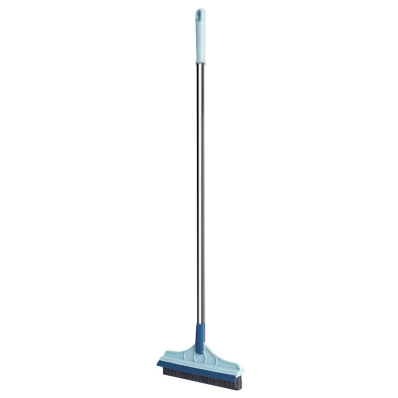 2 In 1 Floor Brush Scrub Brush With Adjustable Stainless Metal Long Handle Scrubber Detachable Stiff Bristles For Tile Cleaning: light blue