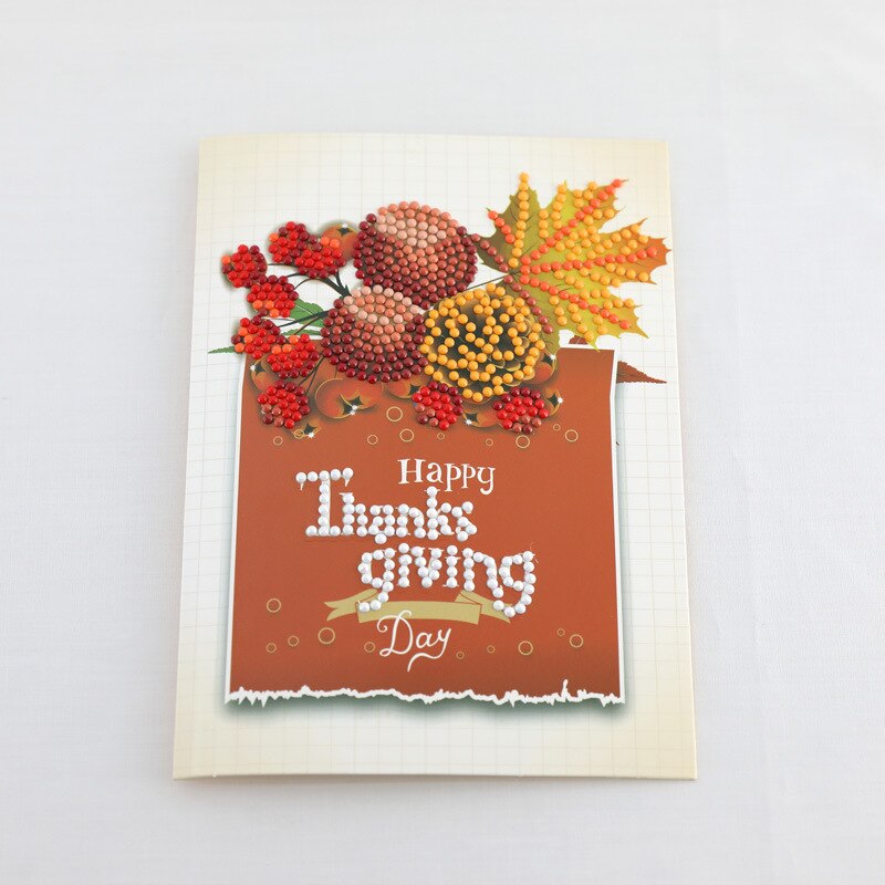 Thanksgiving Diamond Painting Greeting Cards Cartoon Full Round Greeting Card Xmas Home Decoration: C