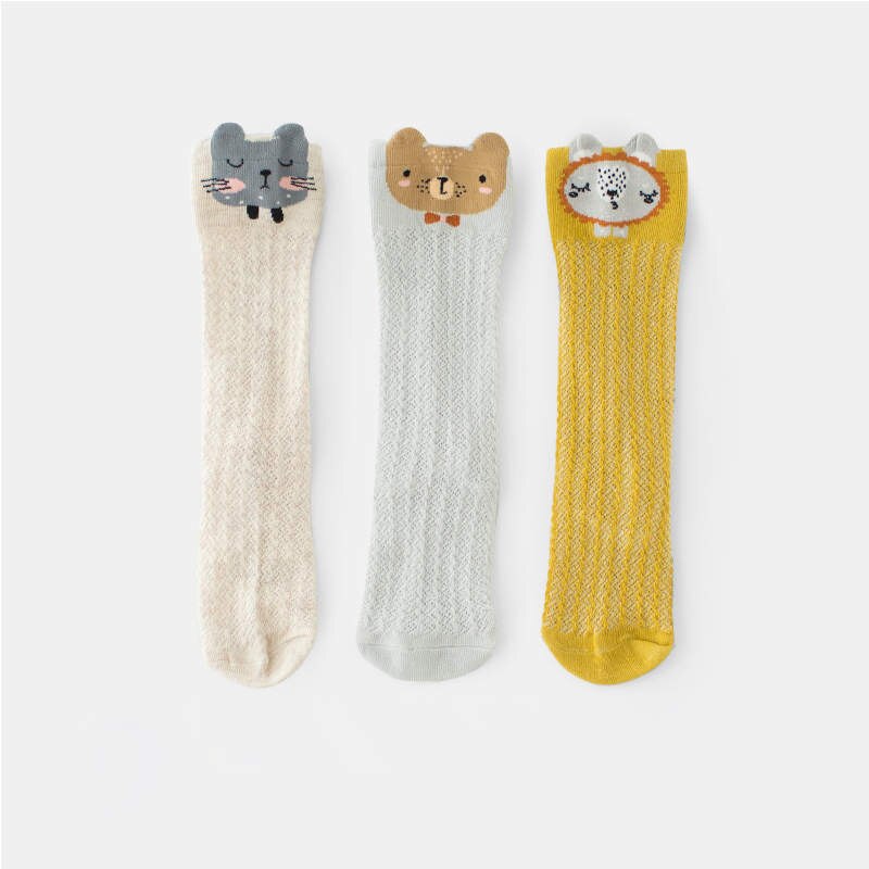Balleenshiny 3pairs Long Tube Mesh Baby Socks for Boy Girls Knee High Anti-mosquito Socks Cartoon Animals Infant Floor Socks: T1 / for 0-1year