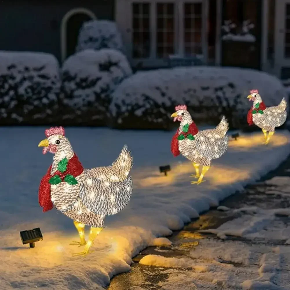 Courtyard Christmas Led Night Lights Outside Garden Decoration Ornaments Chicken Hen Glowing Pastoral Chickens Lamps