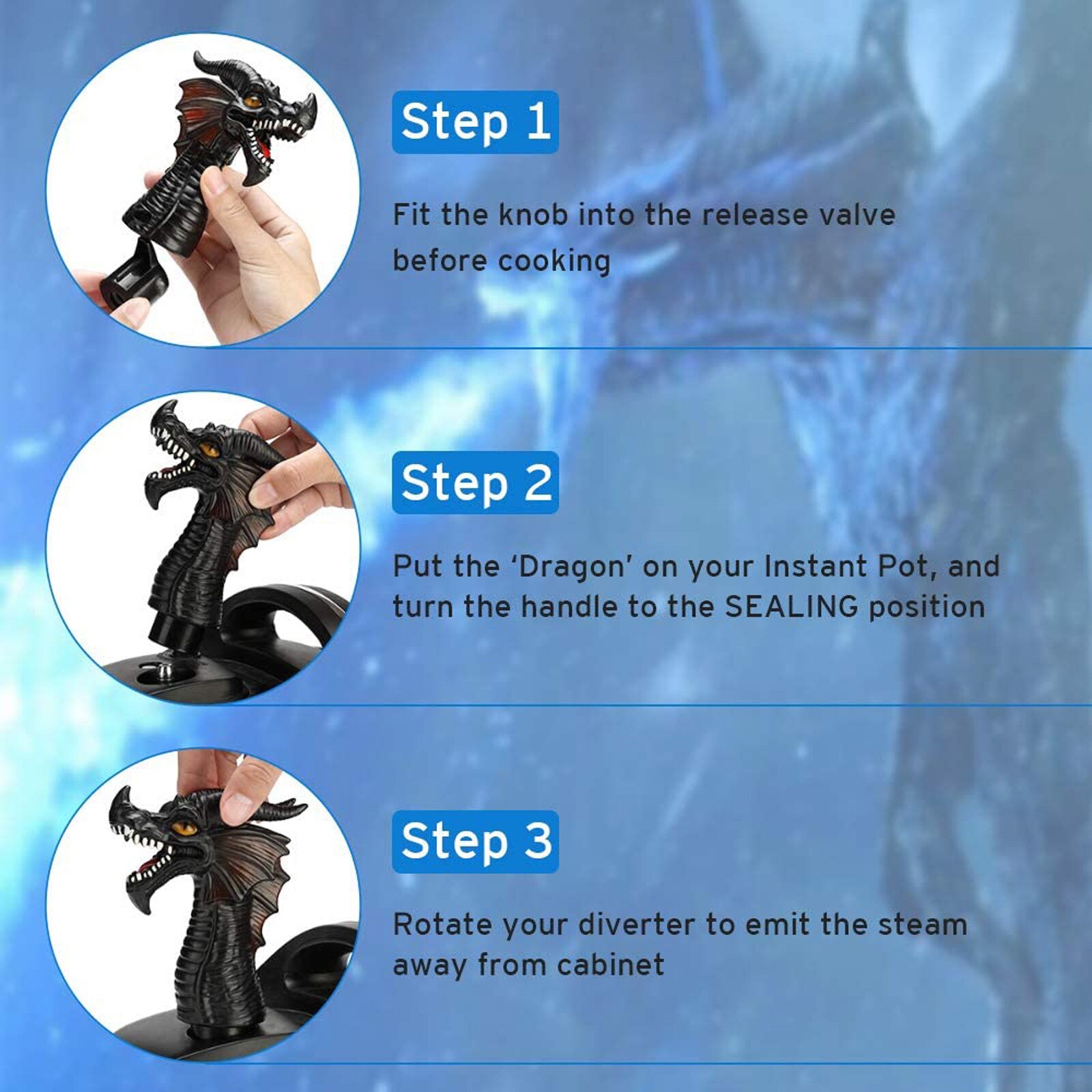 Fire-Breathing Dragon Original Steam Release Accessory Steam Release Diverter for Instant Pot Pressure Cooker Steam Diverter