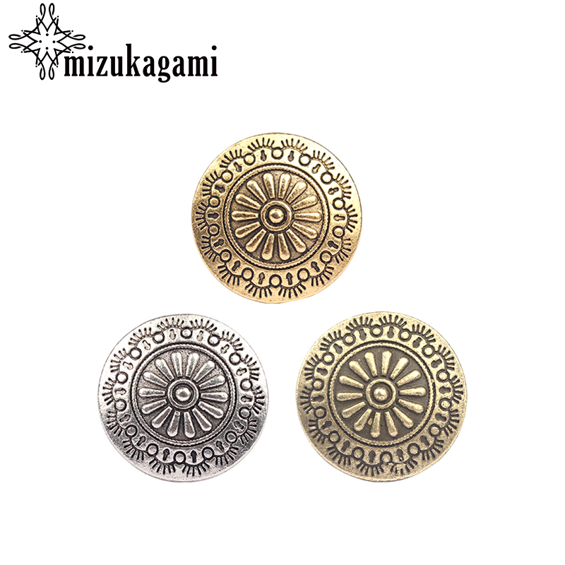 3pcs/lot 30MM Retro Zinc Alloy Round Gold Bronze Silver Daisy CONCHO Decorative Buttons Charms Pendants For DIY Accessories