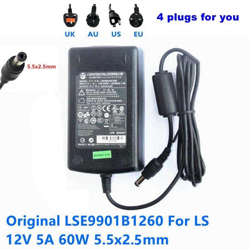 Original LS LI SHIN 12V5A AC DC Adapter Charger LSE9901B1260 12V 5A 60W LCD Monitor Power Supply Adaptor