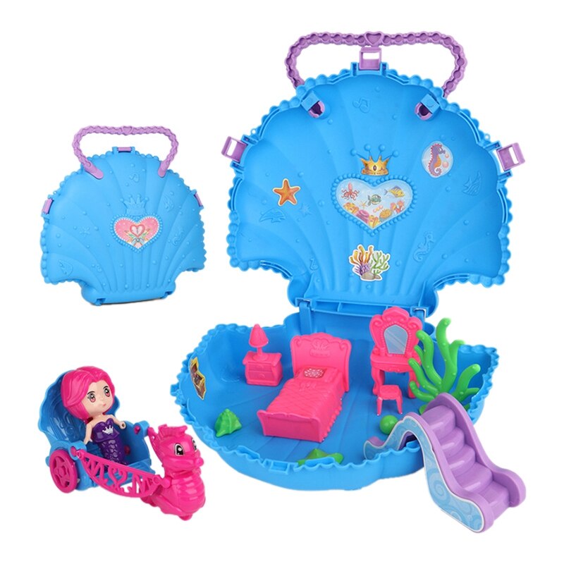 13Pcs Draagbare Satchel Meisjes Spelen Set Speelgoed Kinderen Shell Opslag Huis Speelgoed Puzzleimulation Speelhuis Speelgoed: Default Title