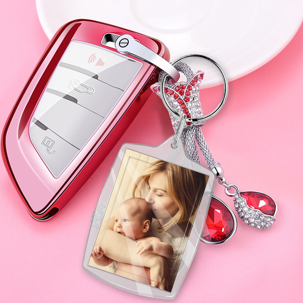 25/50PCS Transparent Blank Acrylic Key Chain Photo Picture Frame Keyring Keychain Key Holder Rectangle Photo Frame Key Ring