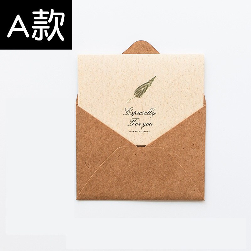 Classic style kraft paper greeting card Christmas Thanksgiving greeting card, message card, card, leaf pattern envelope set: A