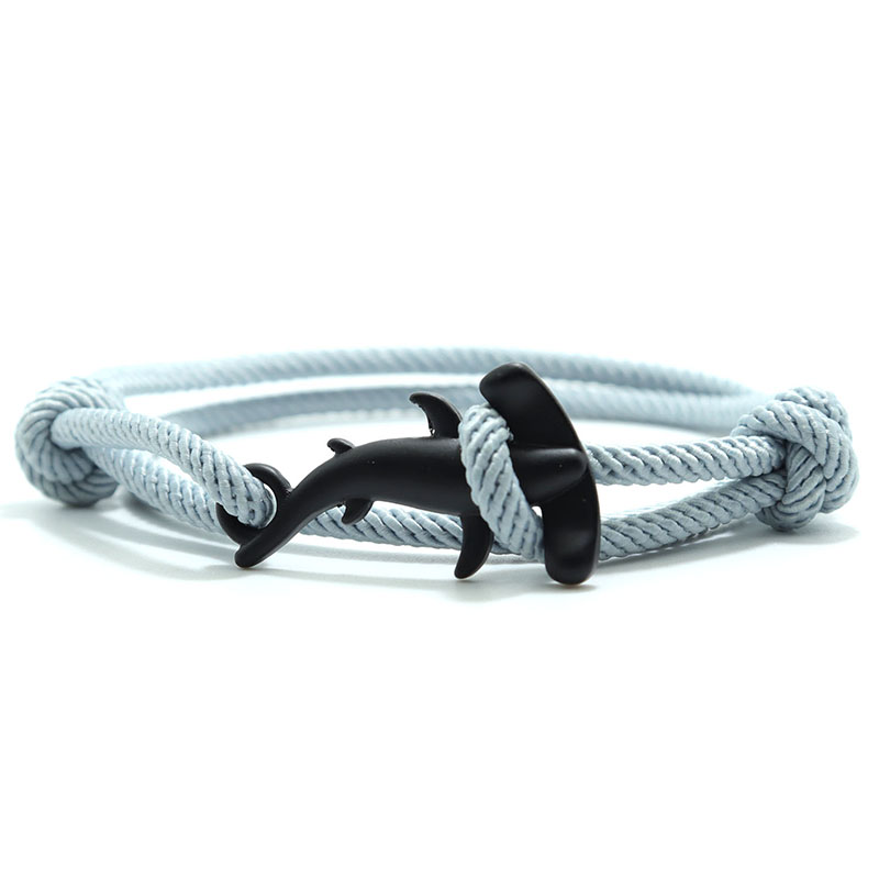 Mężczyźni bransoletka lina podwójna warstwa regulowany urok Braslet lato biżuteria plażowa Shark Braclet czerwony biały ciąg Brazalete Unisex: Silver Grey Black