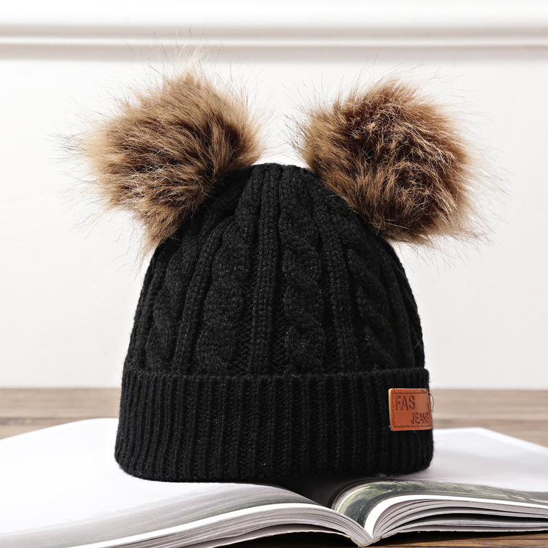 Winter Hat For Girls Baby Boys Pom Poms Hat Children Knitted Beanies Thick Baby Hat Infant Toddler Warm Cap: black