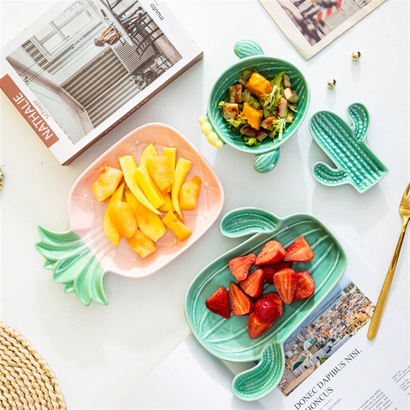 Vajilla de cerámica creativa de estilo nórdico, plato de cena con forma de Cactus y zanahoria, tazón de desayuno, plato de aperitivos para el hogar, plato de ensalada de fruta