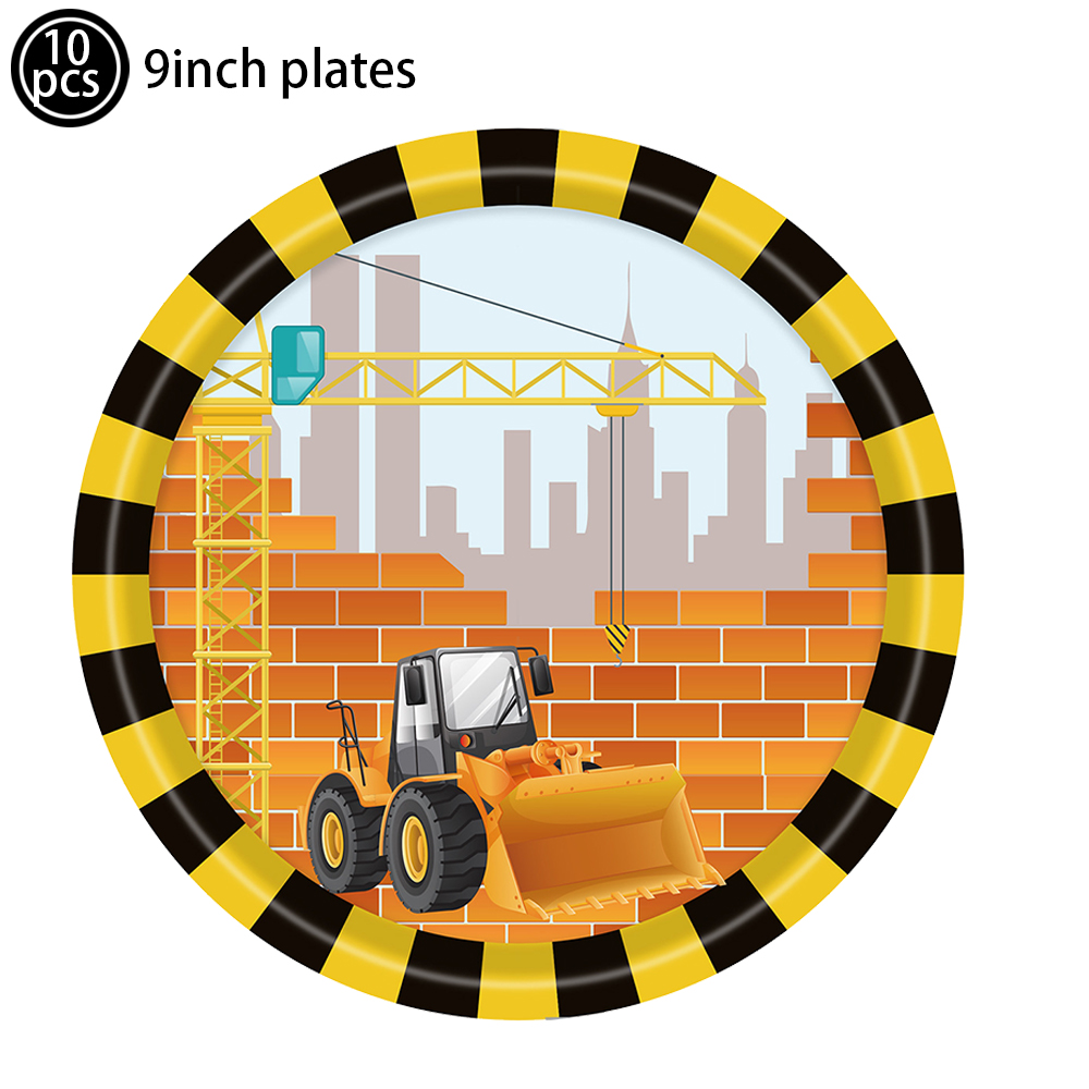 Construction Party Disposable Tableware Paper Plates Napkins Construction Truck Birthday Decorations Excavator Party Supplies: Silver