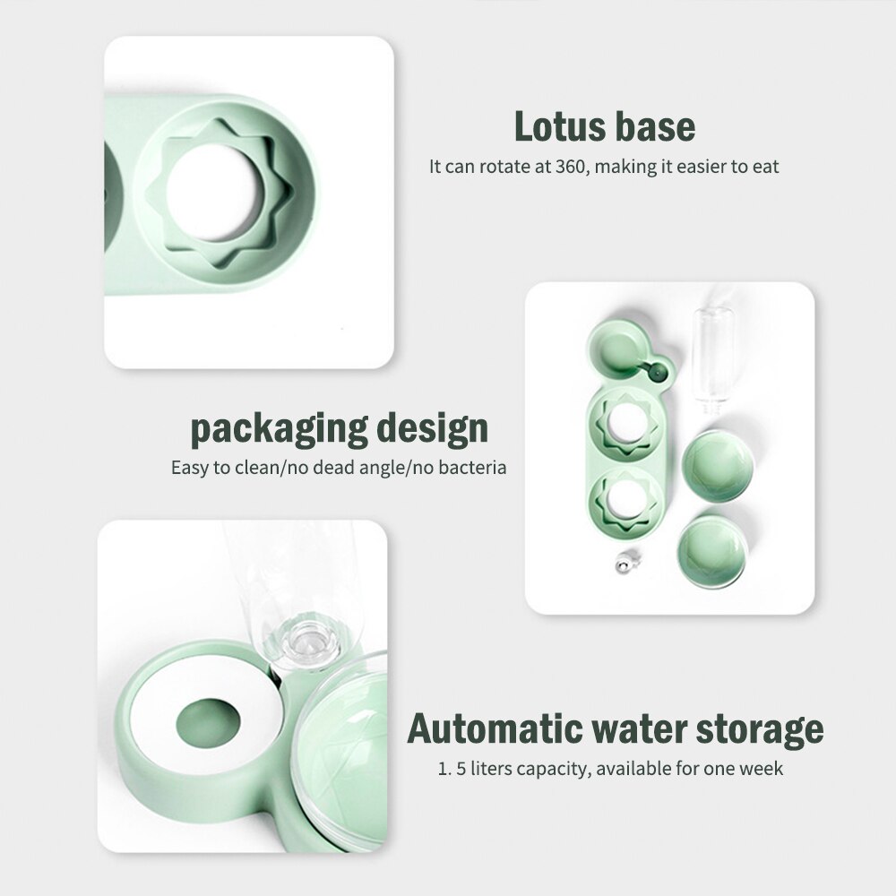 Voerbak voor huisdieren, dubbele voerbak voor katten met automatische waterdispenser, voerbak voor honden en katten, drinkbak voor katten, verhoogde staande voerbak