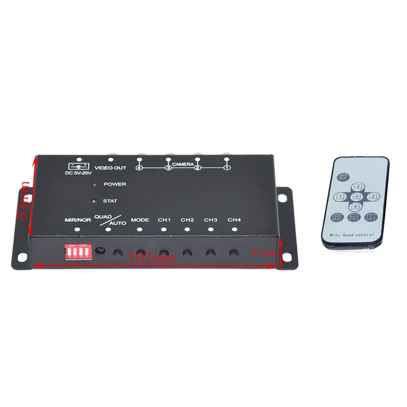 Car 4-Way Video Switch Parking Camera 4 View Image Split-Screen Control Box Trim