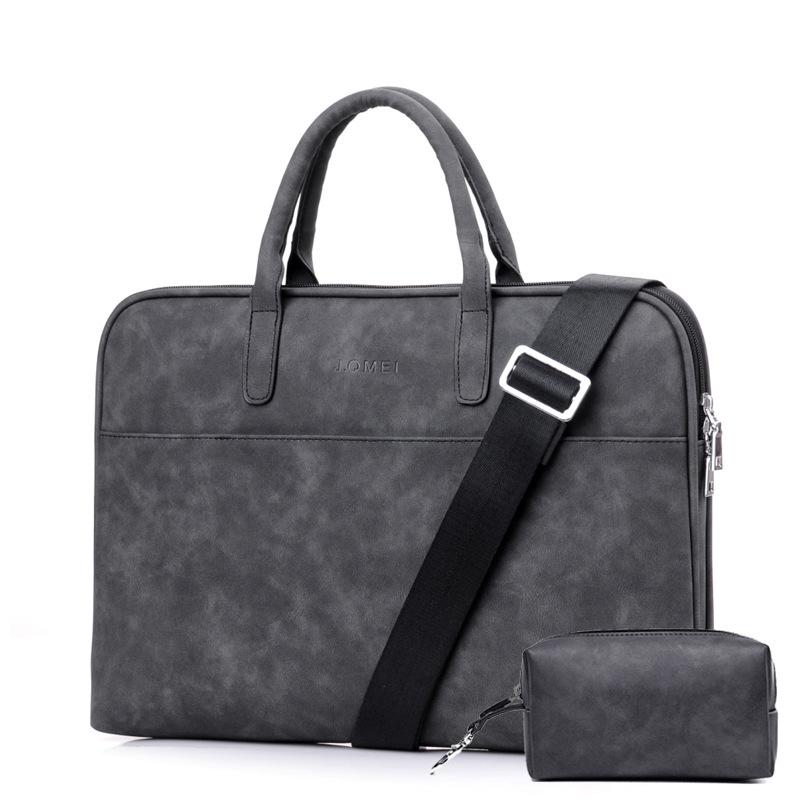 Waterproof PU Leather Laptop Case 13 14 15 Inch Business Handbag Notebook Tablet Briefcase with One Extra Adapter Bag
