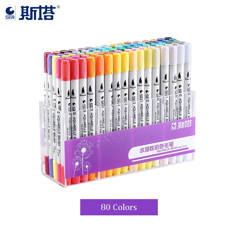 Sta 12/24/36/48/80 farver aquarelle farve pensel 0.4mm fineliner mikron nåle tip opløselig akvarel blæk kunst tusch pen: 80 farver