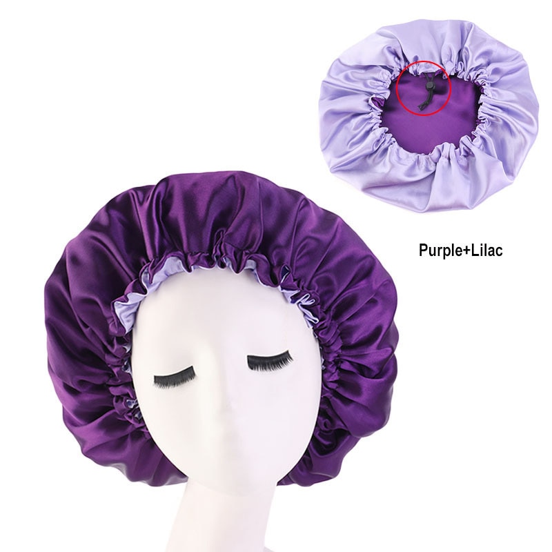 Reversible Satin Hair Bonnets Caps Women Double Layer Adjust Sleep Night Headwear Cover Hat For Curly Hair Styling Accessories: Purple