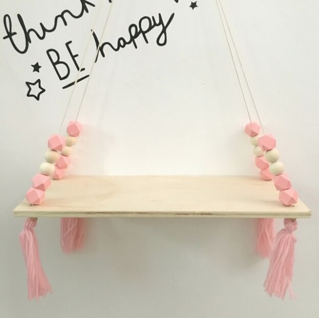 Nordic Nursery Wooden Hanging Storage Rack For Kids Room Decor Need Assemble Kids Room Decor Baby Stickers Wooden Board: 3