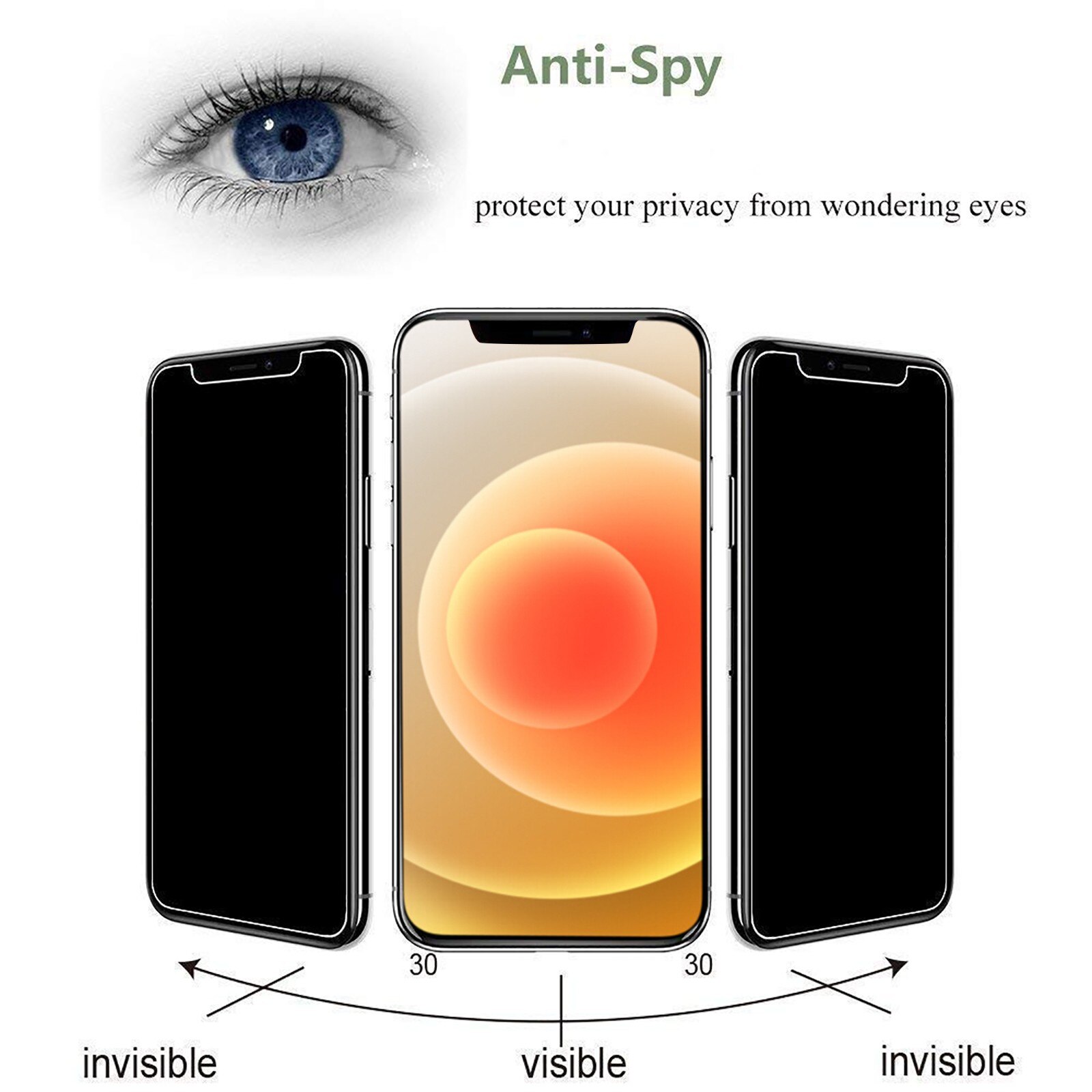 Anti-Spy Protector Privacy Anti-Spion Film 3D 9H Gehard Glas Screen Voor Iphone 12 Mini Semi-Screen Transparante Privacy Film