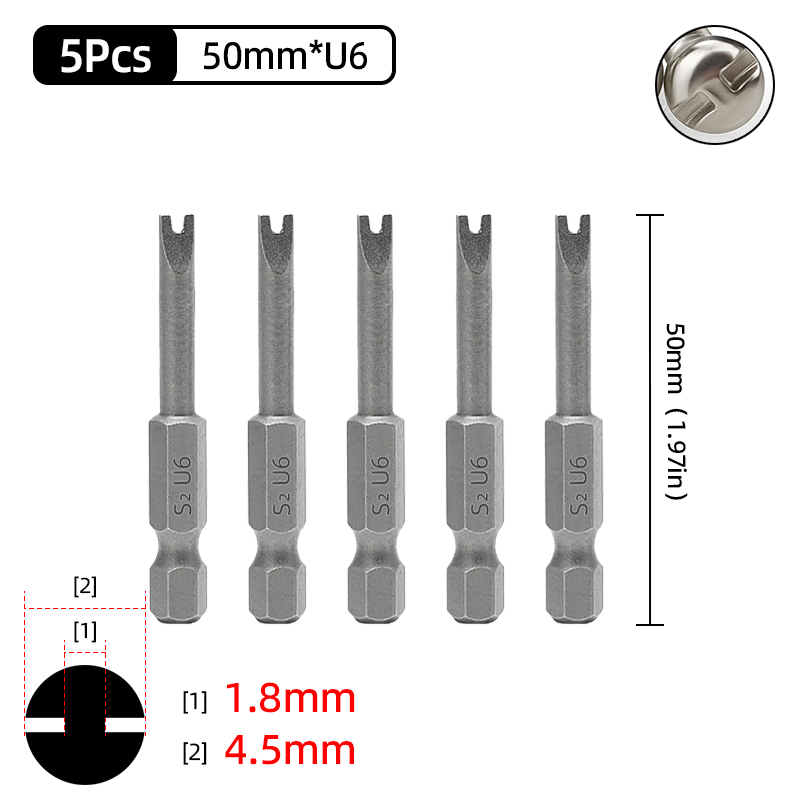 Magnetisk u-formad skruvmejselbitssats 1/4 " insex  s2 stål 50mm u4 u5 u6 u7 u8 u- typ skruvmejselbits spärrnyckel handverktyg: Brun