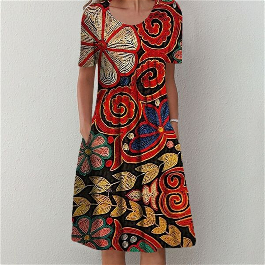 Vestido elegante feminino casual temperamento vestido feminino manga curta vestidos soltos férias de fim de semana: 5XL / Vermelho