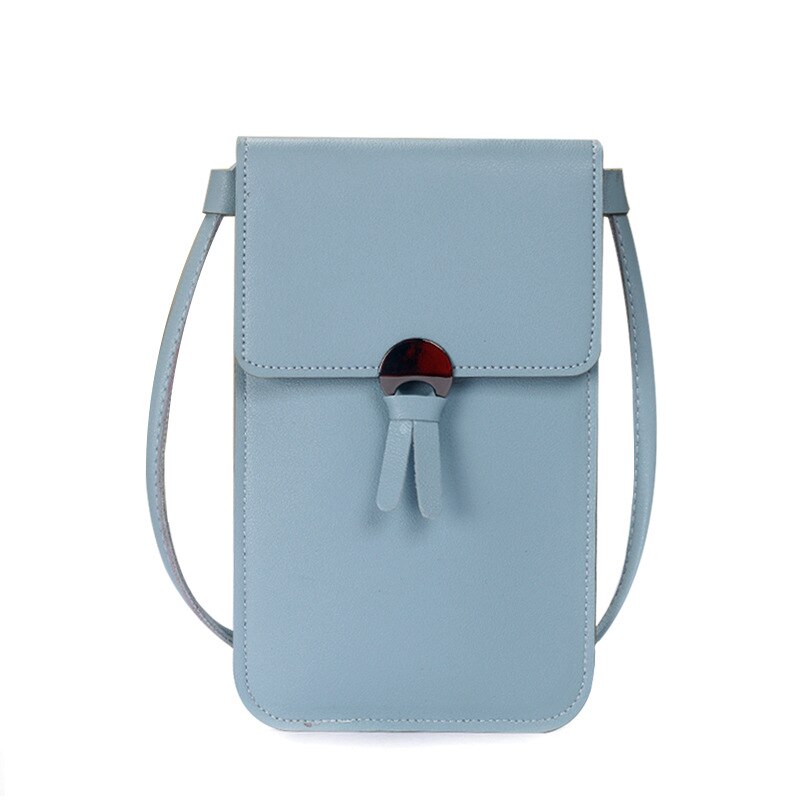 Shoulder Bags Mini Mobile Phone Bag With Back Side Clear Touching Screen Window Pu Leather Bag Touch Screen for iphone xiaomi: sky Blue