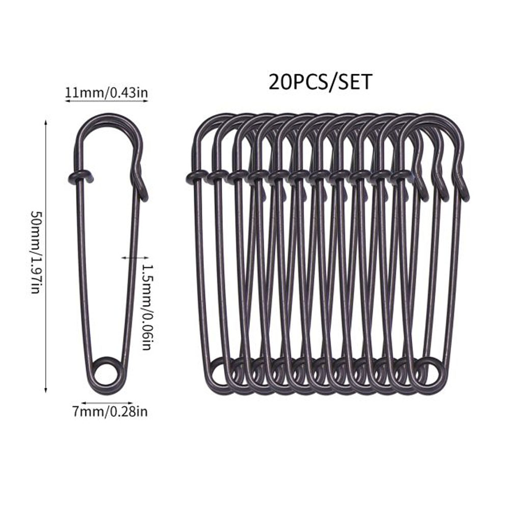 20 piezas alfileres de seguridad de Metal de 50mm, alfiler de seguridad grande plateado/dorado/negro, herramientas de costura para manualidades, broche de boda, accesorios de ropa: Morado