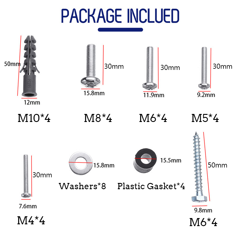 Kit de Hardware de montaje en TV, tornillo de montaje en pared VESA Universal, arandela, ESPACIADOR Pack (M4 M5 M6 M8 M10) para TV y Monitor de montaje
